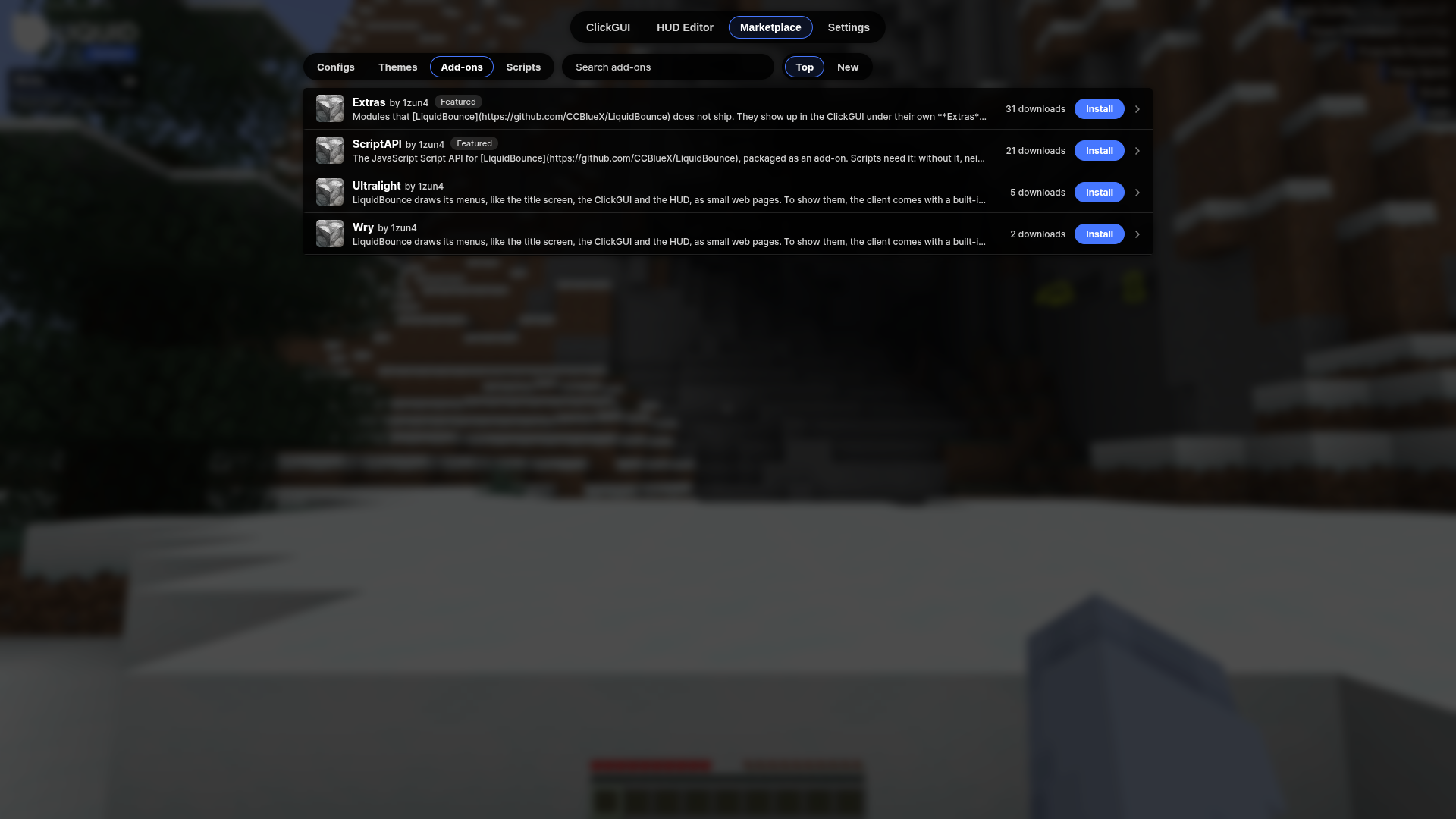 Add-ons in the Marketplace tab