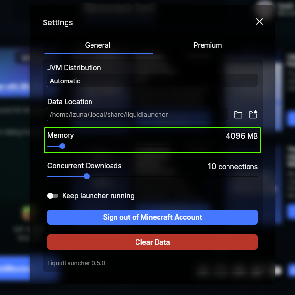 LiquidLauncher Memory Settings